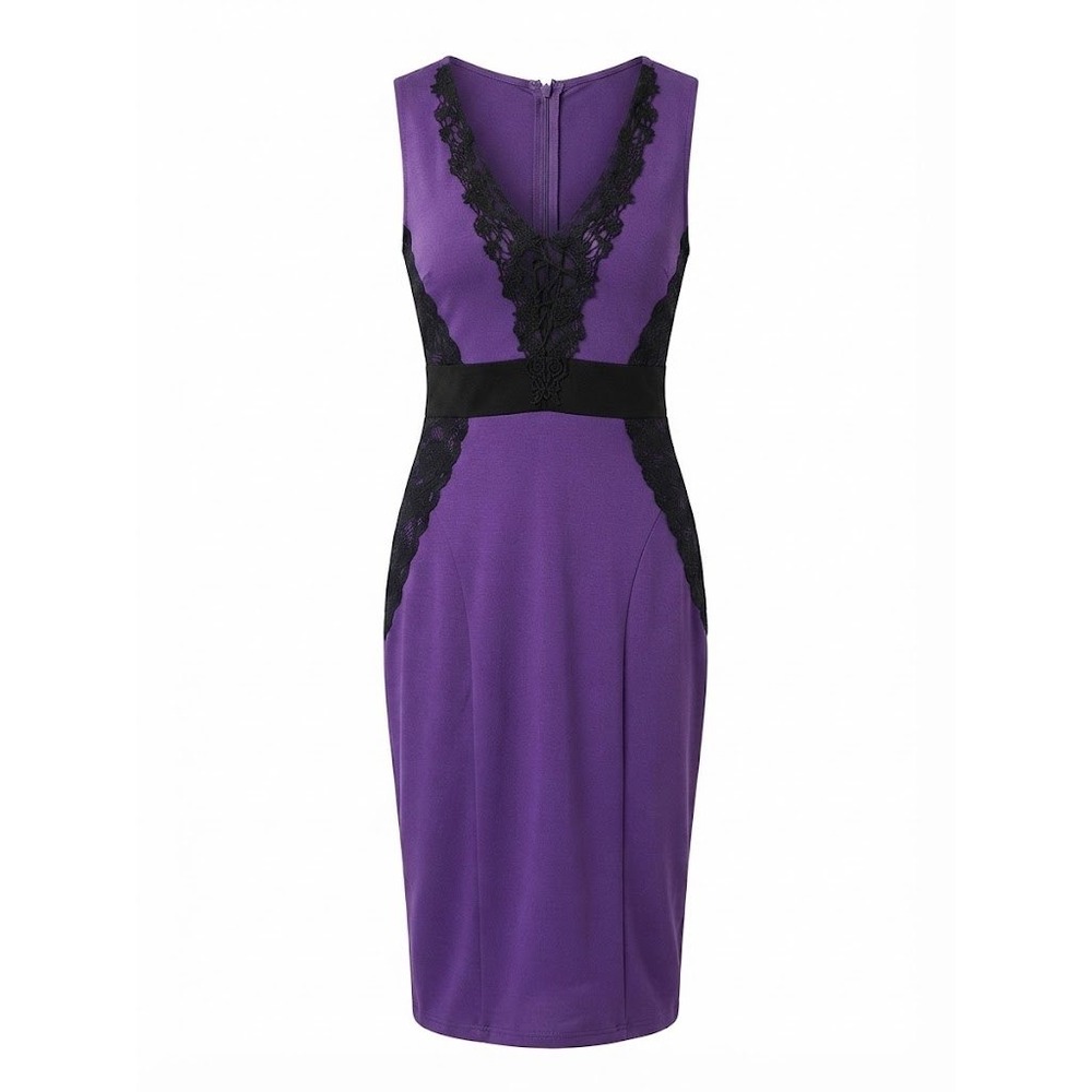 Venus Dress Womens 10 Purple Lace Trim V-Neck Bodycon Cocktail Gothic Chic Edgy